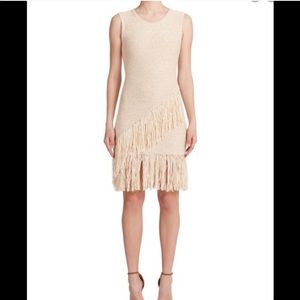 BCBGMAXARZIA Cream Raychull Mid-Length Fringe Dres